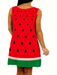 European and American New Summer Daily Ladies Fashion Print Dress Watermelon Floral Cover A-Line Loose Dress with Pocket