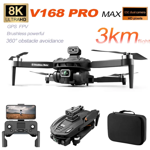 V168 PRO GPS Drones Profesional 8K HD Dual Camera FPV 5G Wifi Brushless  Motor Foldable RC Quadcopter Obstacle Avoidance UAV Toys