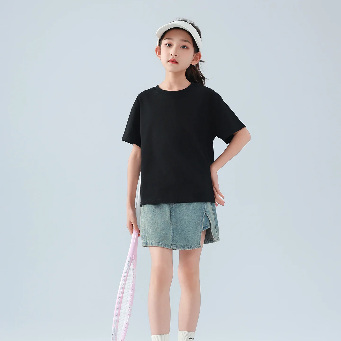 

100% Cotton 180gsm Fabric Children Boy Girl T shirt 2026 New Women Summer Short Sleeve T-Shirt Cute Style White Solid Color Tops