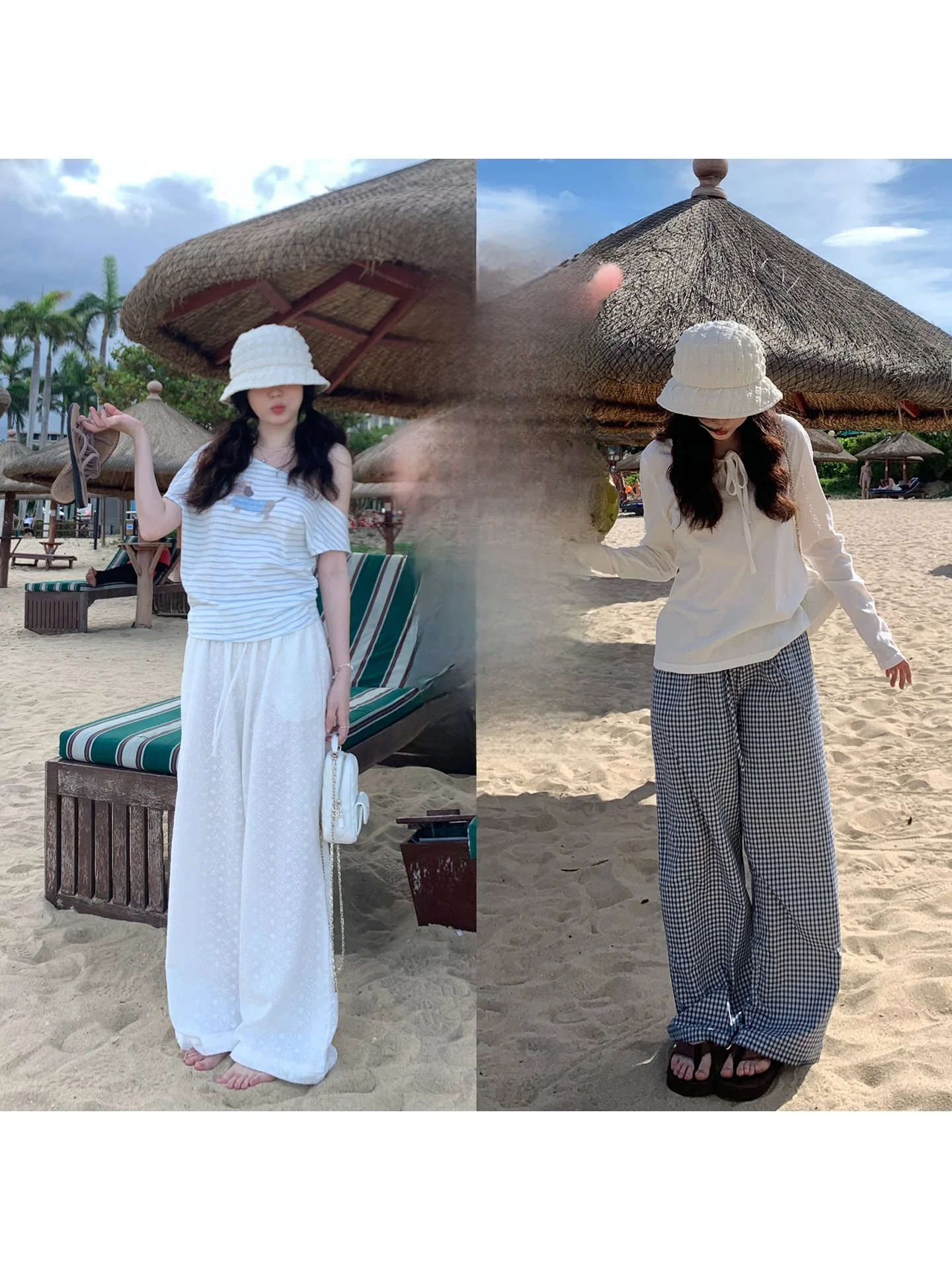 

Женские летние брюки PtonUmi свободного прямого кроя в клетку, повседневные, с высокой талией, для офиса, удобные, дышащие