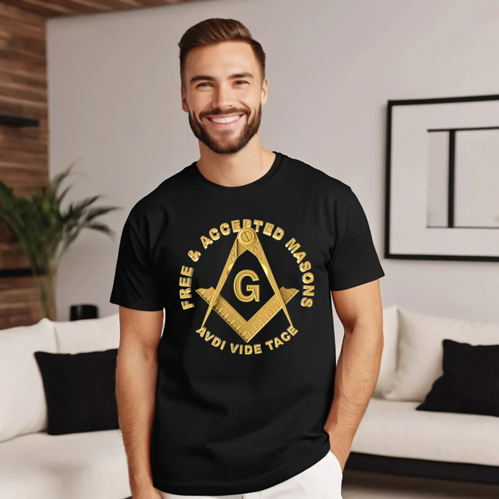 Masonic F AM Masons Square T-shirts Short Sleeve Print Special Male Father Day Tops Tees Print T Shirt Round Collar 100% Cotton