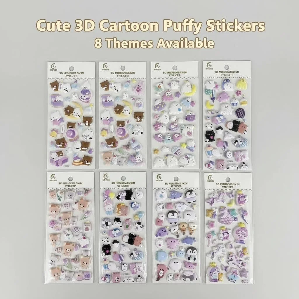 

1pc/4pc Kawaii 3D Solid Bubble Stickers | Cute Cartoon Animal | 8 Styles | Japanese Stationery for Journaling & Phone Case Decor