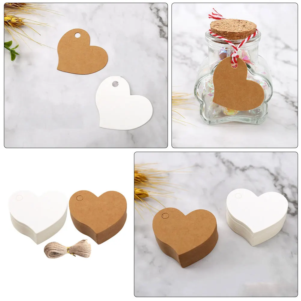 

200Pcs Valentines Heart Tags Kraft Paper Blank Hang Tags Wedding Party Gift Wrapping Labels Heart Cutouts Paper