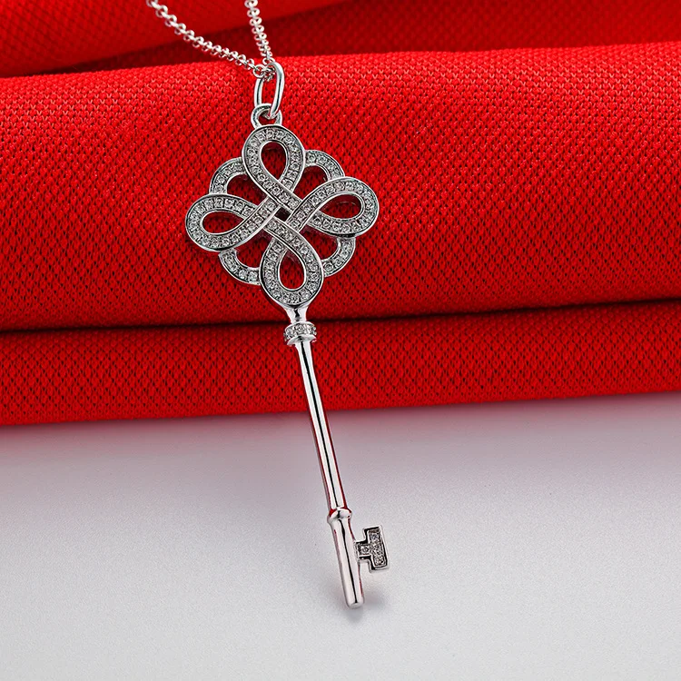 PT950Platinum wool scarf chain women's design-style Chinese knot key necklace collar chain