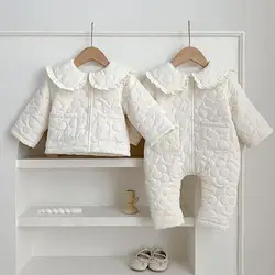 Manteau chaud en coton pour bébé fille, veste rembourrée florale à grand revers, plus optique en velours, cardigan pour enfants, vêtements pour enfants, hiver, nouveau