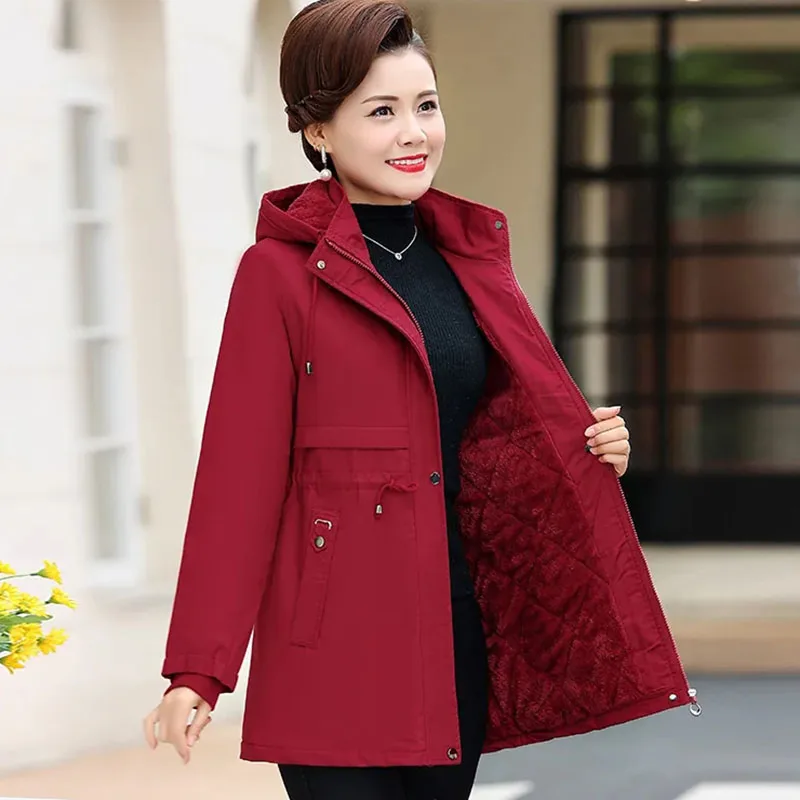 

Autumn Winter Women Jackets New Korean Hooded Windbreaker Female Fleece Warm Thick Cotton Padded Coat Women Parkas Outerwear 5XL