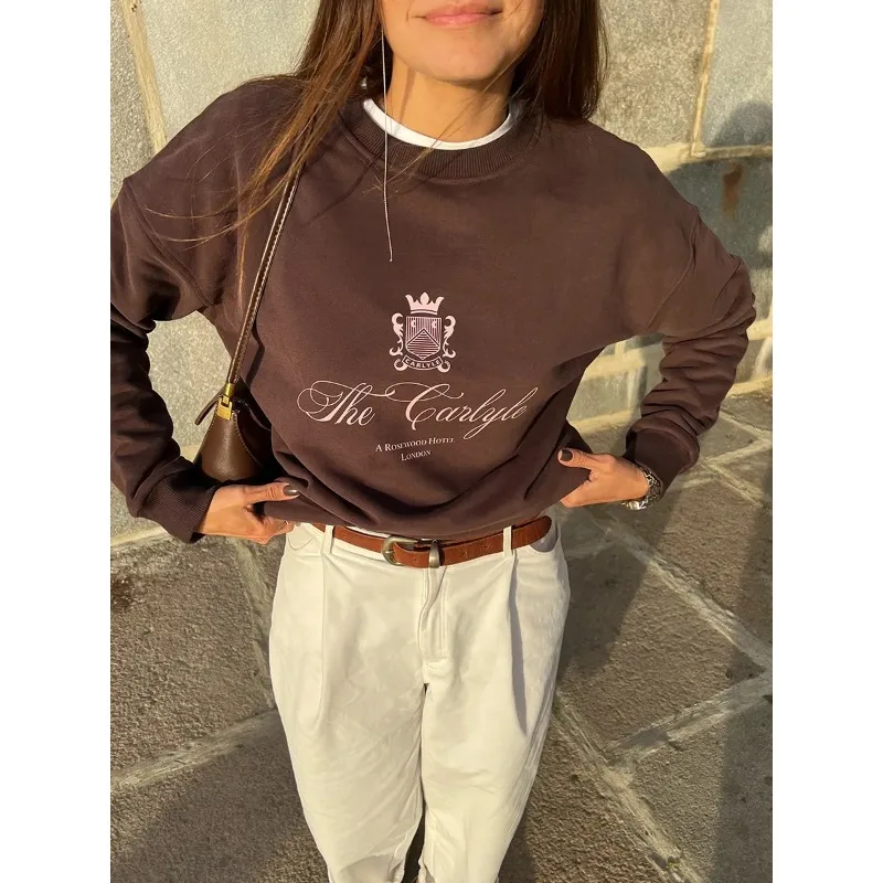 American Retro Trend, Personality, Niche, Chic, Trendy Brand Print, Autumn and Winter, Thick Round Neck, Outerwear, Top for Wome