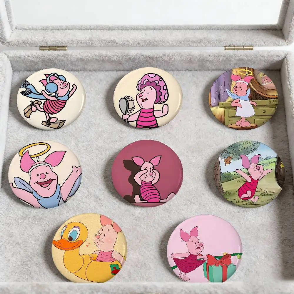 P-Piglet Character Badges Peripheral Lapel Pins Tinplate Round Brooch For Shoulder Bag Accessories Souvenir Gifts