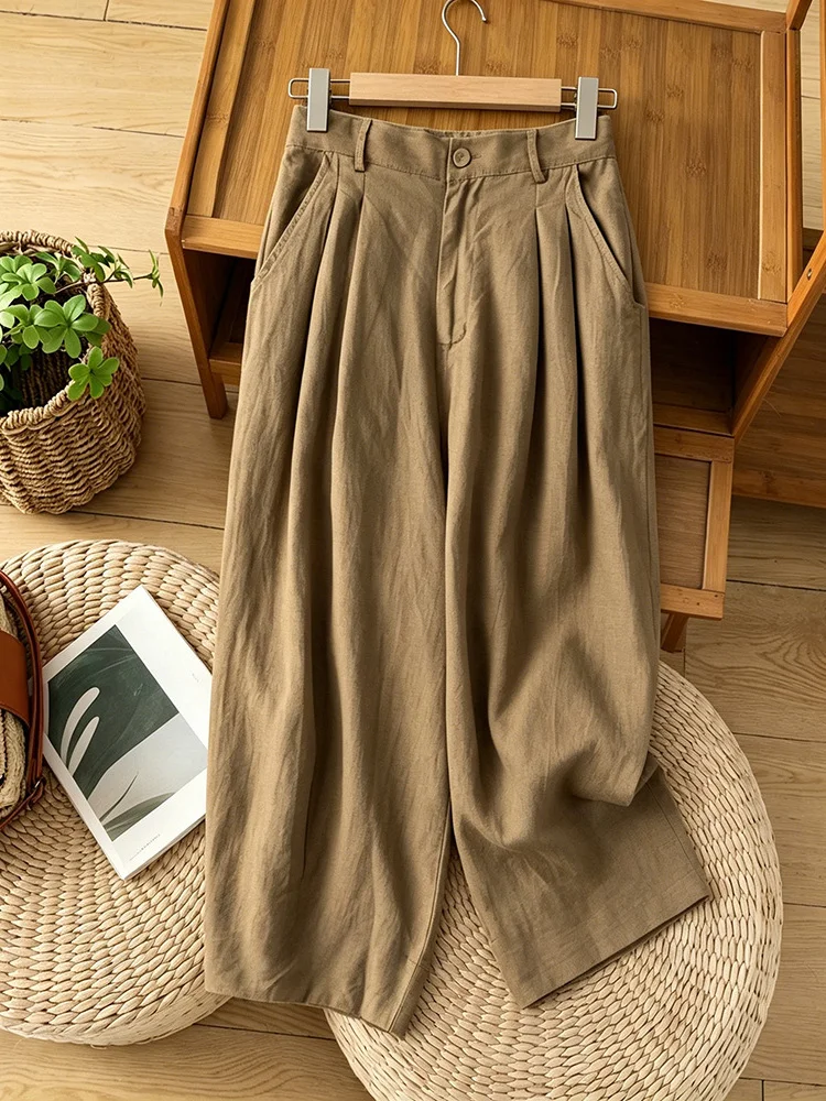 

High Waist Linen Harem Pants Loose Fit Summer New Style Women's plus Size Casual Artistic Style Vegetable Stem Pants