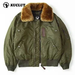 B15 Retro Bomber Jacket Men's Winter Multi Pocket Thicken Warm Cotton-padded Clothes Windproof Fur Collar Lapel Parker Coat