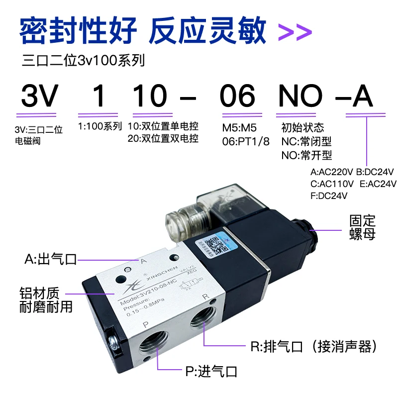 โซลินอยด์วาล์ว 2V025-08/3V1/3V210 2-way วาล์วขดลวดแม่เหล็กไฟฟ้า 2-way 3-way วาล์วย้อนกลับ