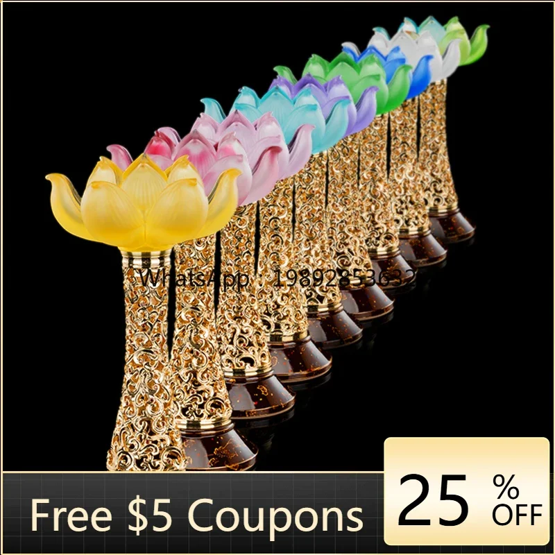 

AB offering household candle holder Buddha front Bodhisattva lamp Changming offering glazed lotus ornament