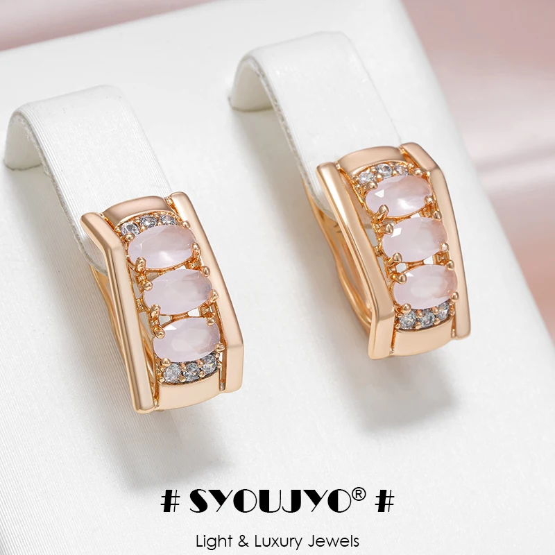 

SYOUJYO Opal Pink Natural Zircon Drop Earrings For Women Vintage Bride Wedding Jewelry 585 Rose Gold Color Earrings