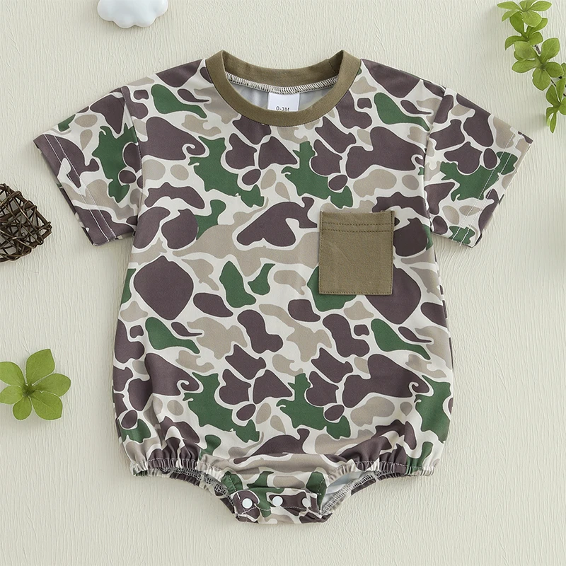 Baby Summer Clothing Newborn Infant Baby Boys Romper Casual Short Sleeve Round Neck Loose Fit Camouflage Jumpsuit Outfits 0-18M