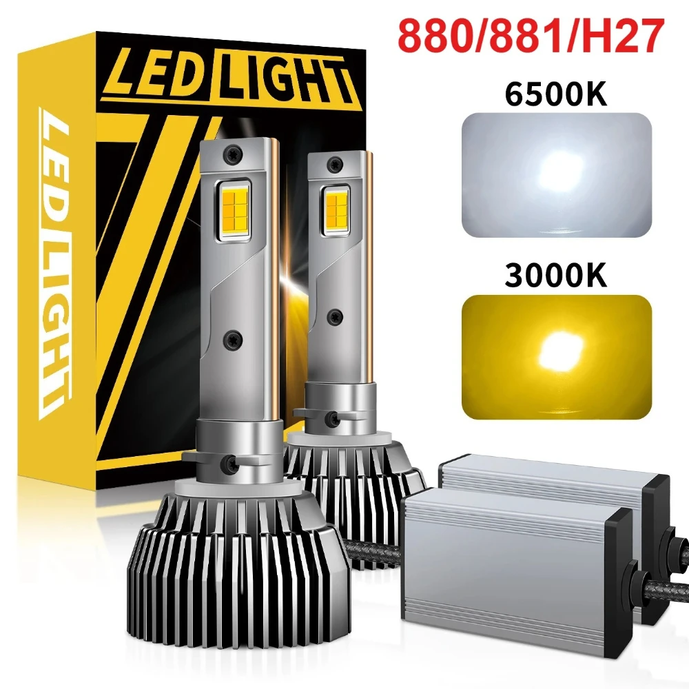 

2PCS H27 LED 120W 50000LM Canbus Car Bulb 6500K and 3000K LED 880 881 Bulb Double Color for Car Headlights Lights 12V whit fan