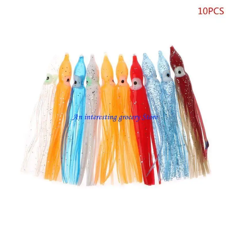 

652D 10Pcs Plastic Fishing Lures Squid Skirt Trolling Octopus Soft Lure Bait