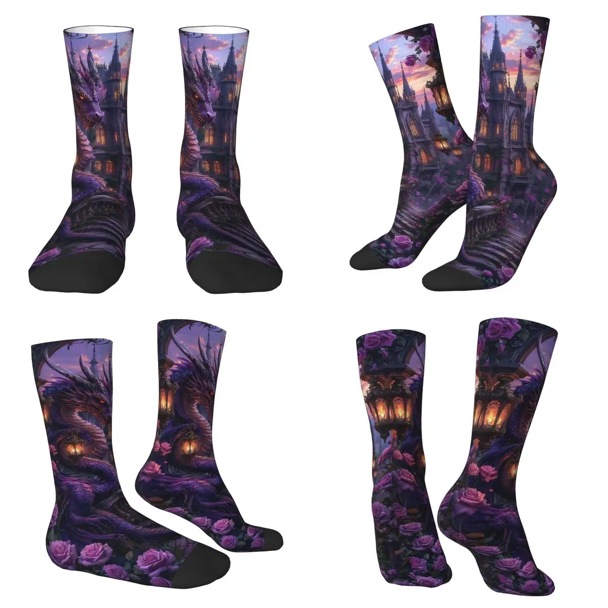 

Dragon Gothic Castle Rose Socks Harajuku Super Soft Stockings All Season Long Socks Accessories for Unisex Birthday Present