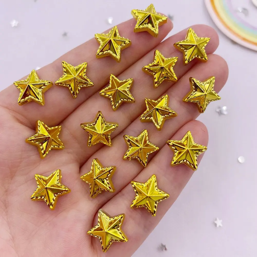 50PCS 12mm Resin Golden Silver Star Gems Flatback Rhinestone Beads Scrapbook Applique Earnail Accessories Decor Crafts