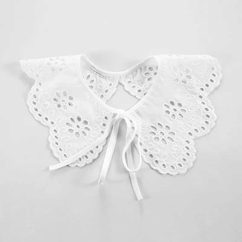 Linbaiway قميص طوق وهمية للنساء الياقات كاذبة التطريز الأزهار الدانتيل التلبيب انفصال الياقات الزخرفية شال فو Col #4