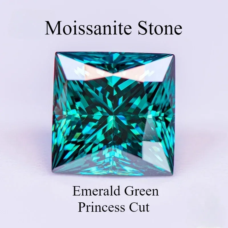 

Moissanite Stone Natural Color Emerald Green Princess Cut Gemstone Lab Grown Diamond Woman Charms Jewelry With GRA Certificate