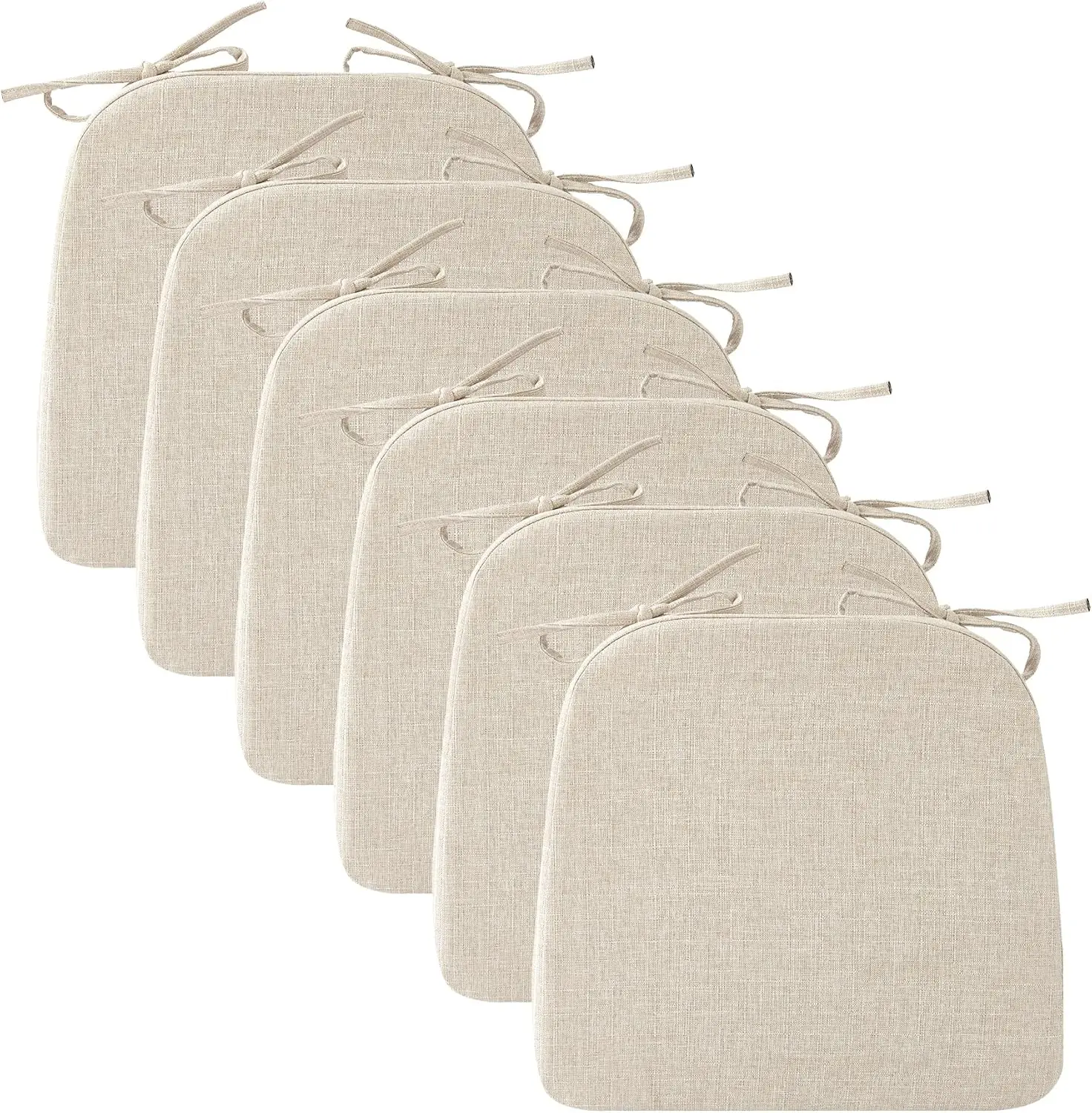 

D-Shaped Dining Chair Cushions, 2" Thick Seat Pads with Washable Cover, Non-Slip Backing and Ties, Set of 6