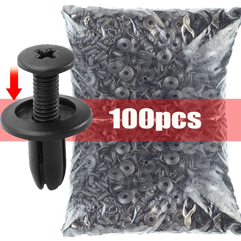 100pcs 8mm Plastic Rivets Fasteners Screw Car Bumper Fender Black Rivet Car Fastener Clips For Toyota Focus Kia Nissan Yamaha