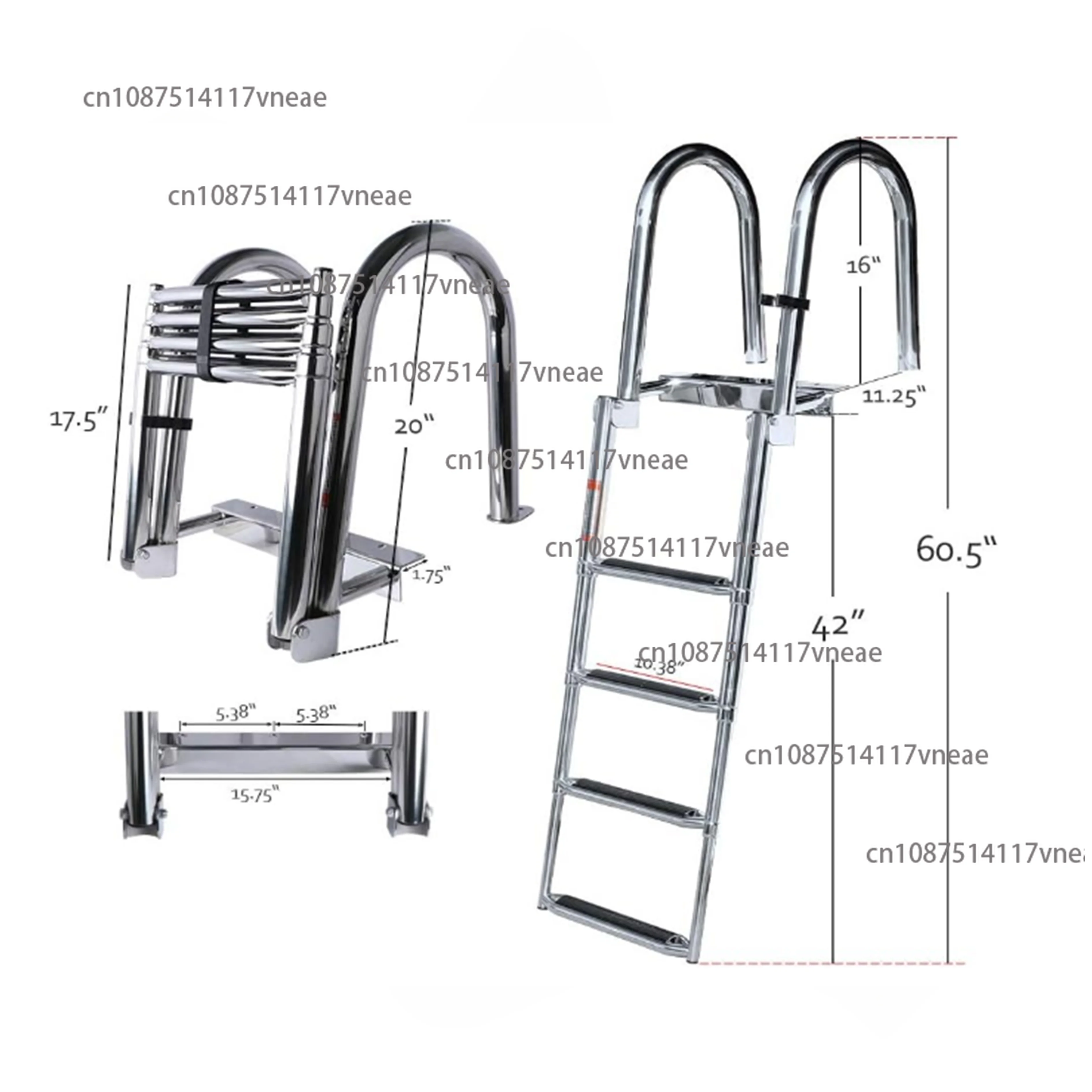 4-Step 316 Stainless Steel Boat Fold Ladder New Condition Telescoping Folding Ladder for Marine Yacht