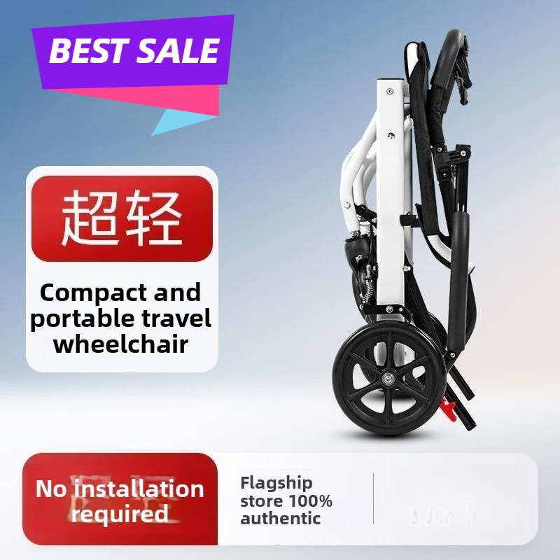 Folding lightweight wheelchair for elderly travel portable push scooter walking aid
