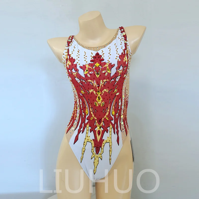 LIUHUO Leotards Girls Synchronized Swimming Suits Red Team Sports Competition Teamwear