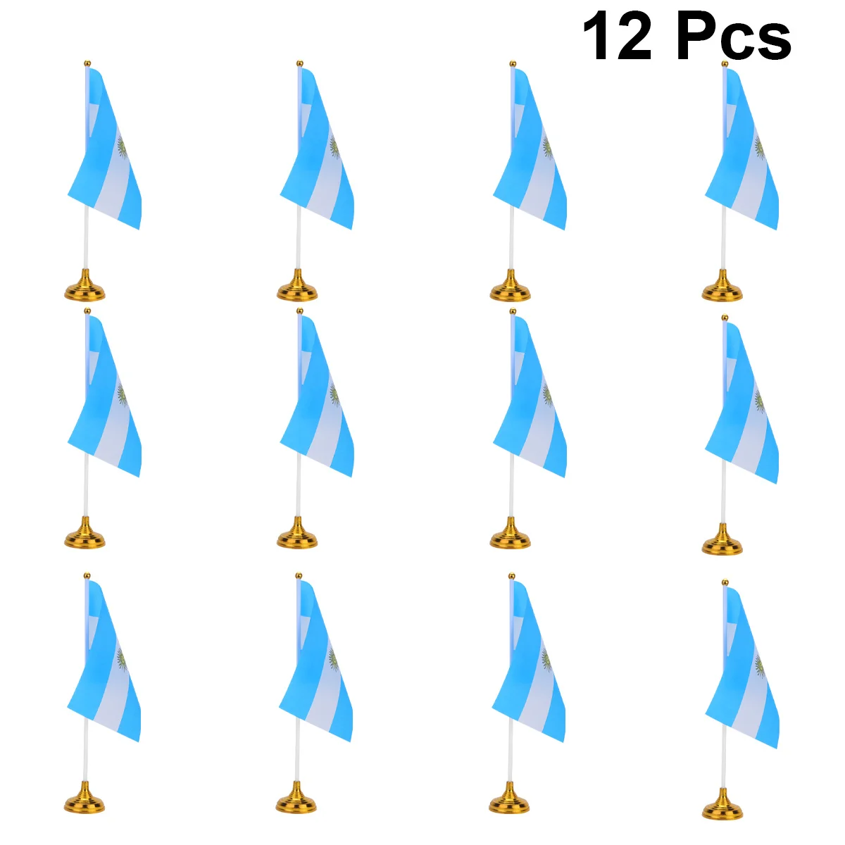 

12pcs Argentina Desktop Flag With Base Lightweight Polyester Plastic Tabletop Flag Decor For Home Office Party Festival