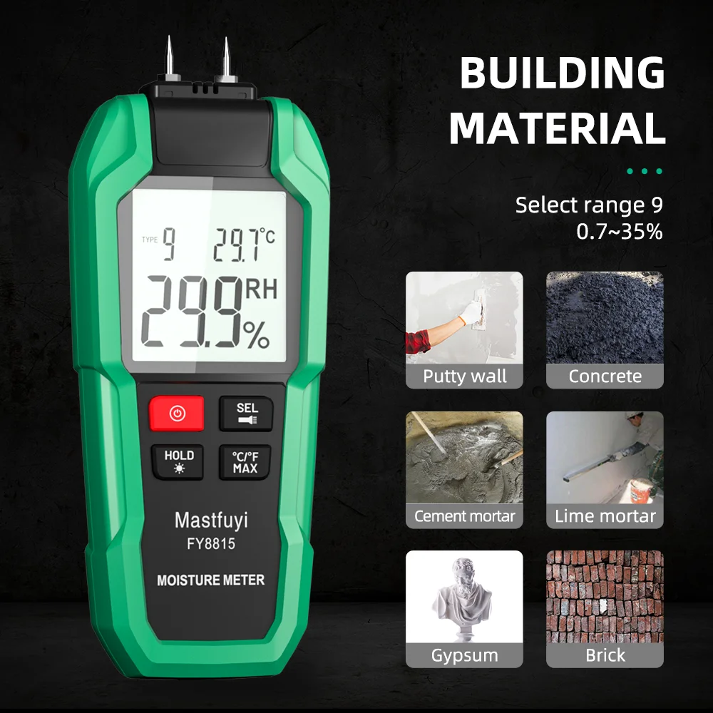 MASTFUYI Digital Wood Moisture Meter 6-100% Timber Hygrometer Portable Tool LCD Display Timber Building Material Damp Detector