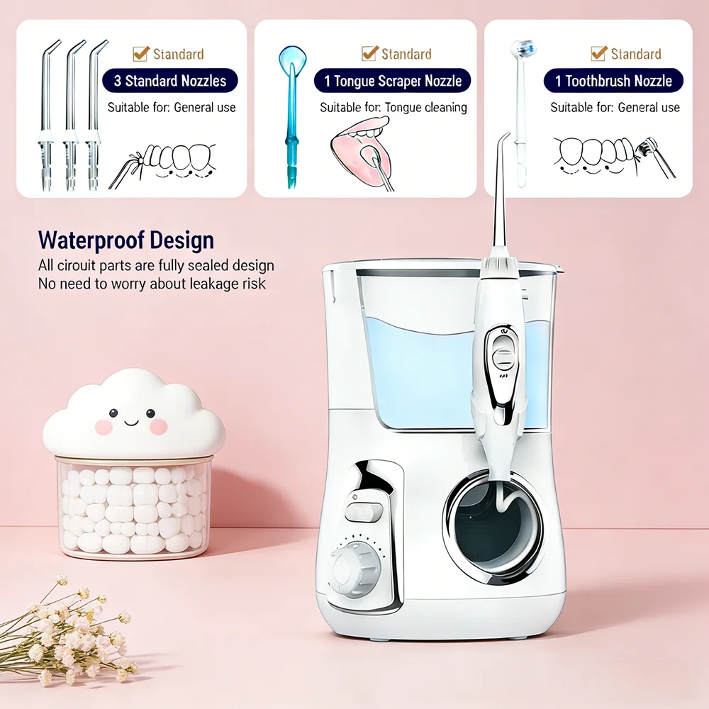 

Электрический ирригатор для полости рта с 10 режимами, 800 мл, настольный, для ухода за зубами, для пользователей брекетов, 5 насадок