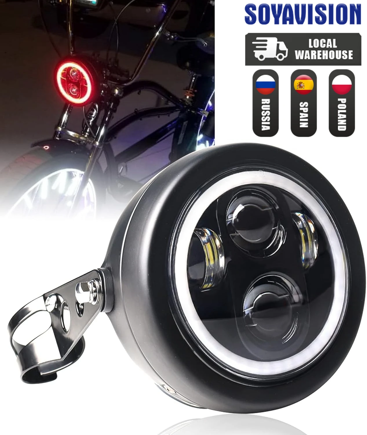 5.75 Inch Motorcycle Led Headlight Universal 6.5