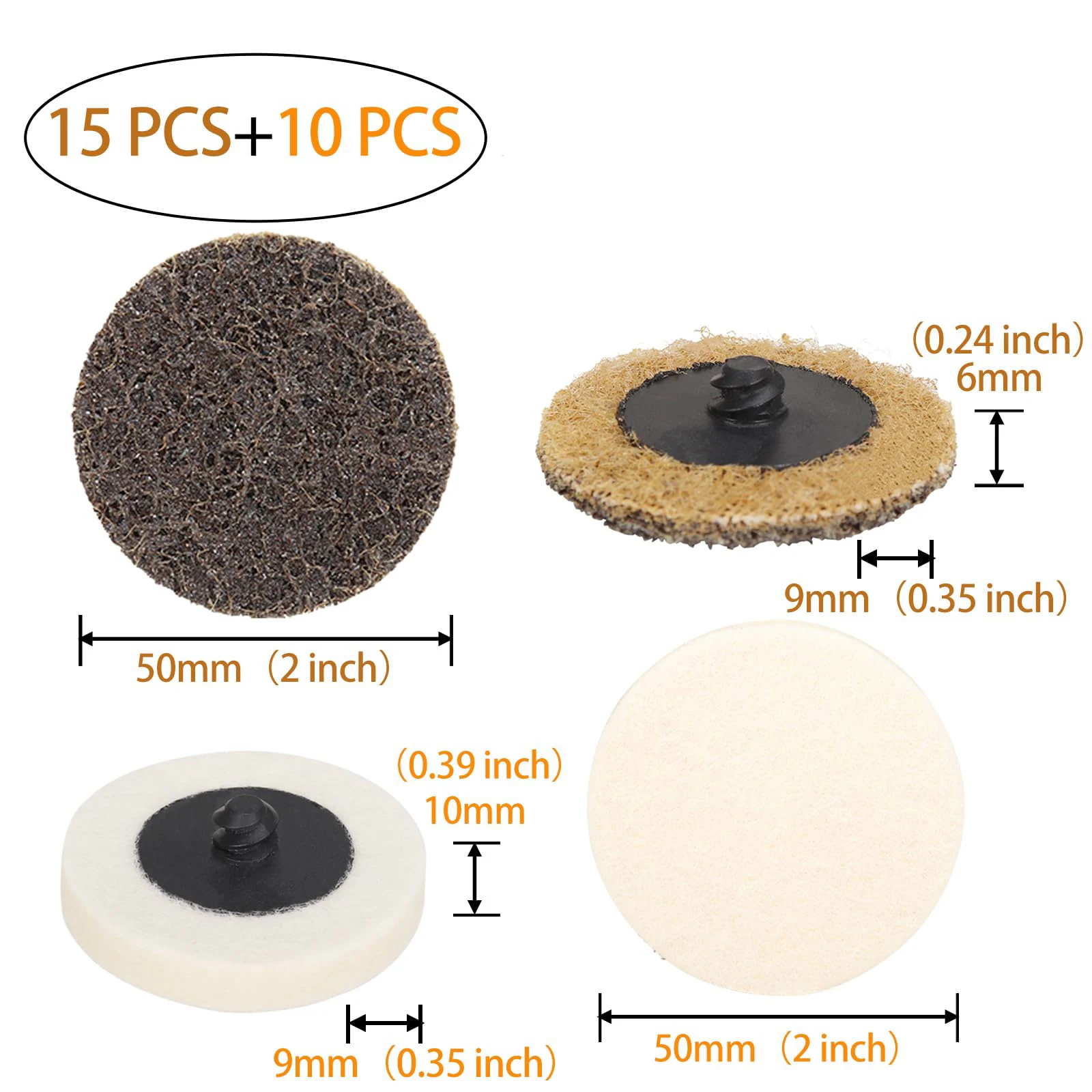 Disco di preparazione della superficie a cambio rapido da 2 pollici in lana naturale al 100% 26 pezzi disco di blocco in rotolo con dischi abrasivi in Nylon Fine/medio/grosso