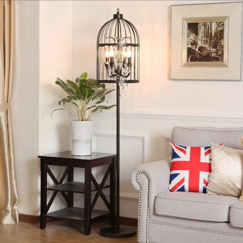 مصباح أرضي كريستالي على شكل قفص طائر ذهبي على الموضة الأوروبية مصباح أرضي أمريكي إبداعي لغرفة المعيشة وغرفة الطعام وغرفة النوم #4