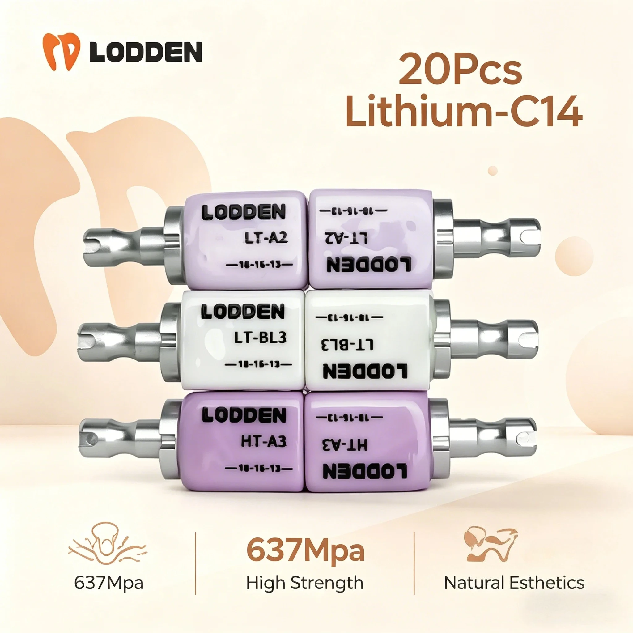 20Pcs LODDEN C14 Lithium Disilicate Glass Ceramic Blocks HT LT For CAD/CAM Sirona CEREC De