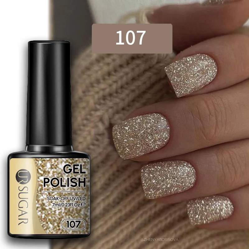 UR SUGAR 7.5ml Champagne Argento Riflettente Glitter Gel Smalto per unghie Lasers Sparkling Hybird Soak Off Nail Art UV LED Vernici