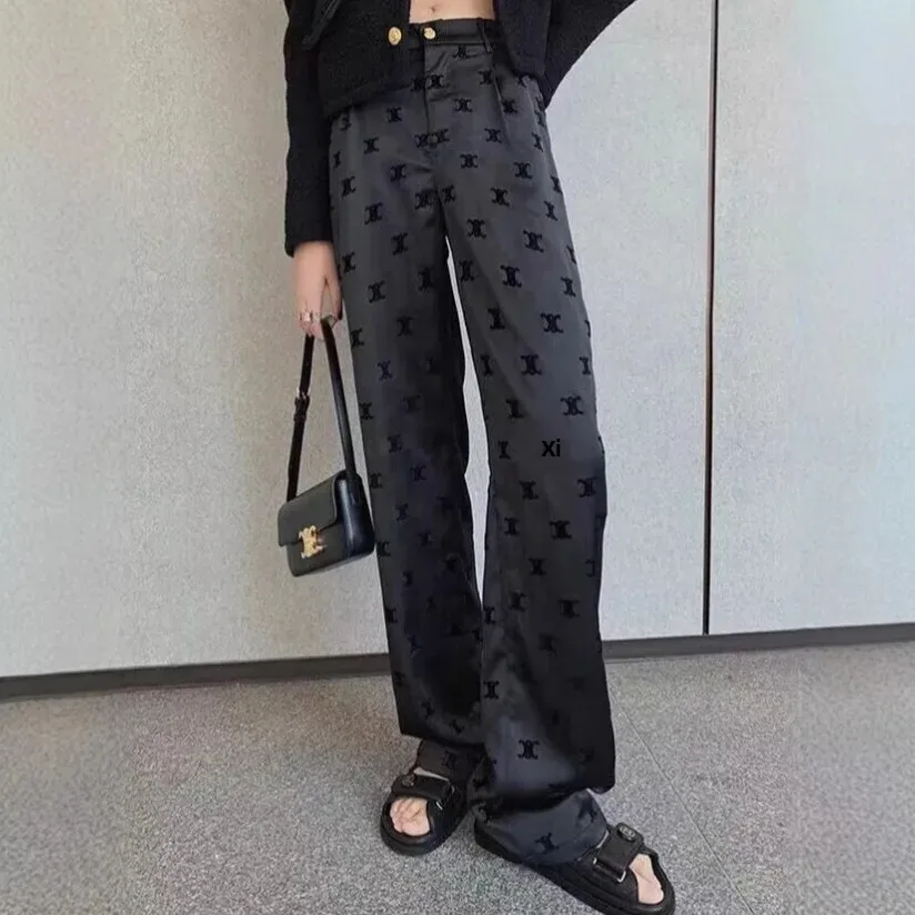 صيف جديد نمط المرأة بنطال ذو قصة أرجل واسعة الحرير الجليد الطابق طول بنطلون مطبوعة المخملية خلات الساتان بناطيل طويلة غير رسمية #1