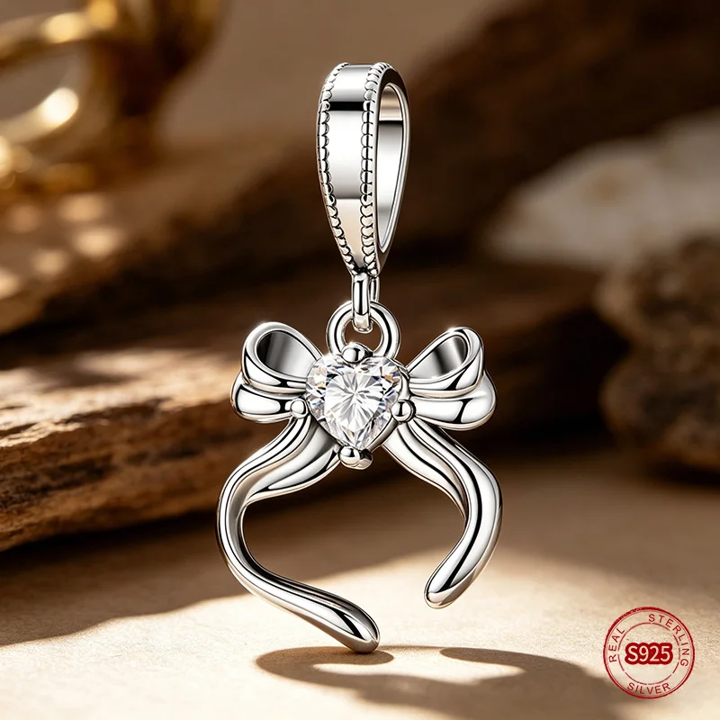 

Ahthen 925 Sterling Silver Beads Sparkling Bow Dangle Charm fit Snake Chain Bracelets or Necklaces Women DIY Jewelry Making