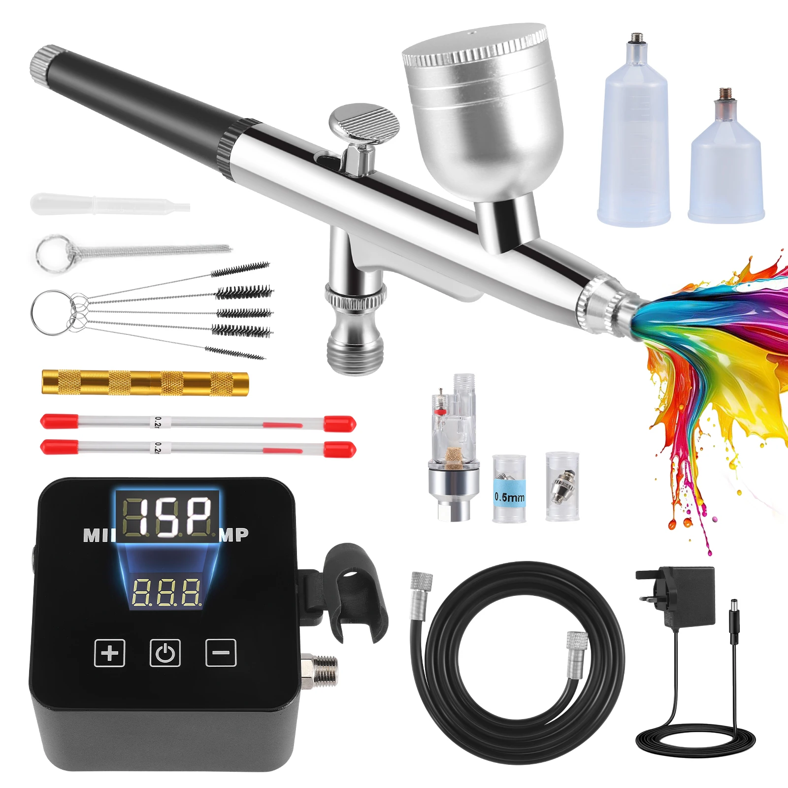 

Dual-Action Airbrush Auto Stop Compressor Kit Air Brush Spray Gun for Makeup Nail Paint Tattoo Body Cake Car Barber
