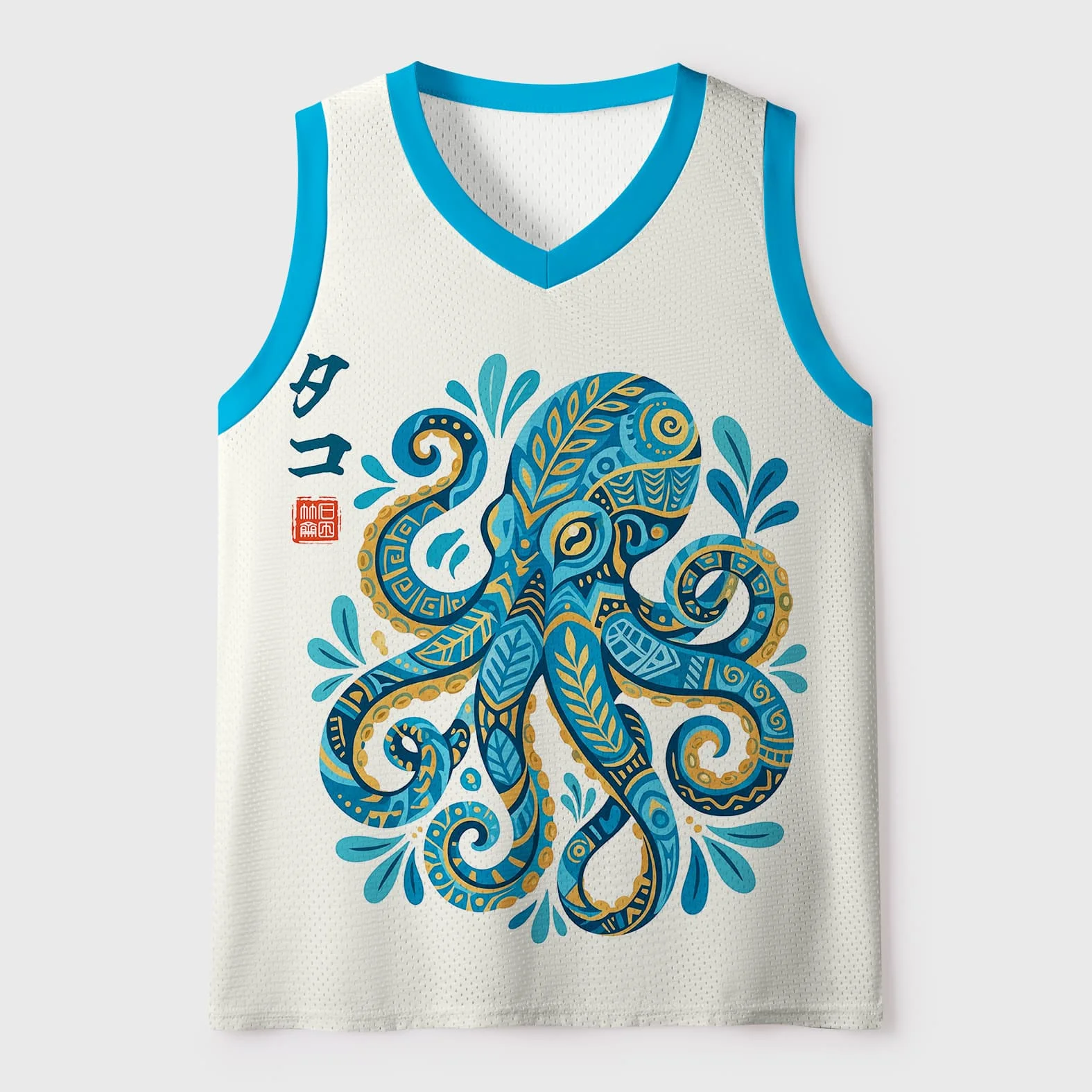 2026 new V-neck mesh basketball sports vest, Japanese ukiyo-e animal print sleeveless fitness muscle breathable sports jersey