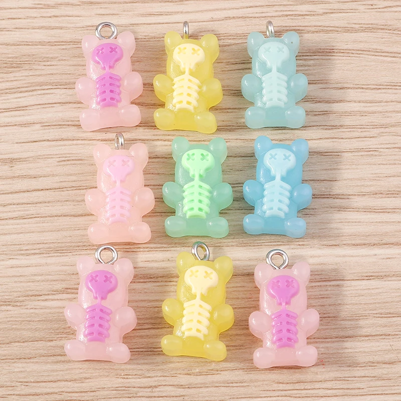 10pcs 11x20mm Cartoon Resin Animal Skull Bear Charms Pendants for Necklace Bracelet Earrings DIY Crafts Jewelry Making Accessory