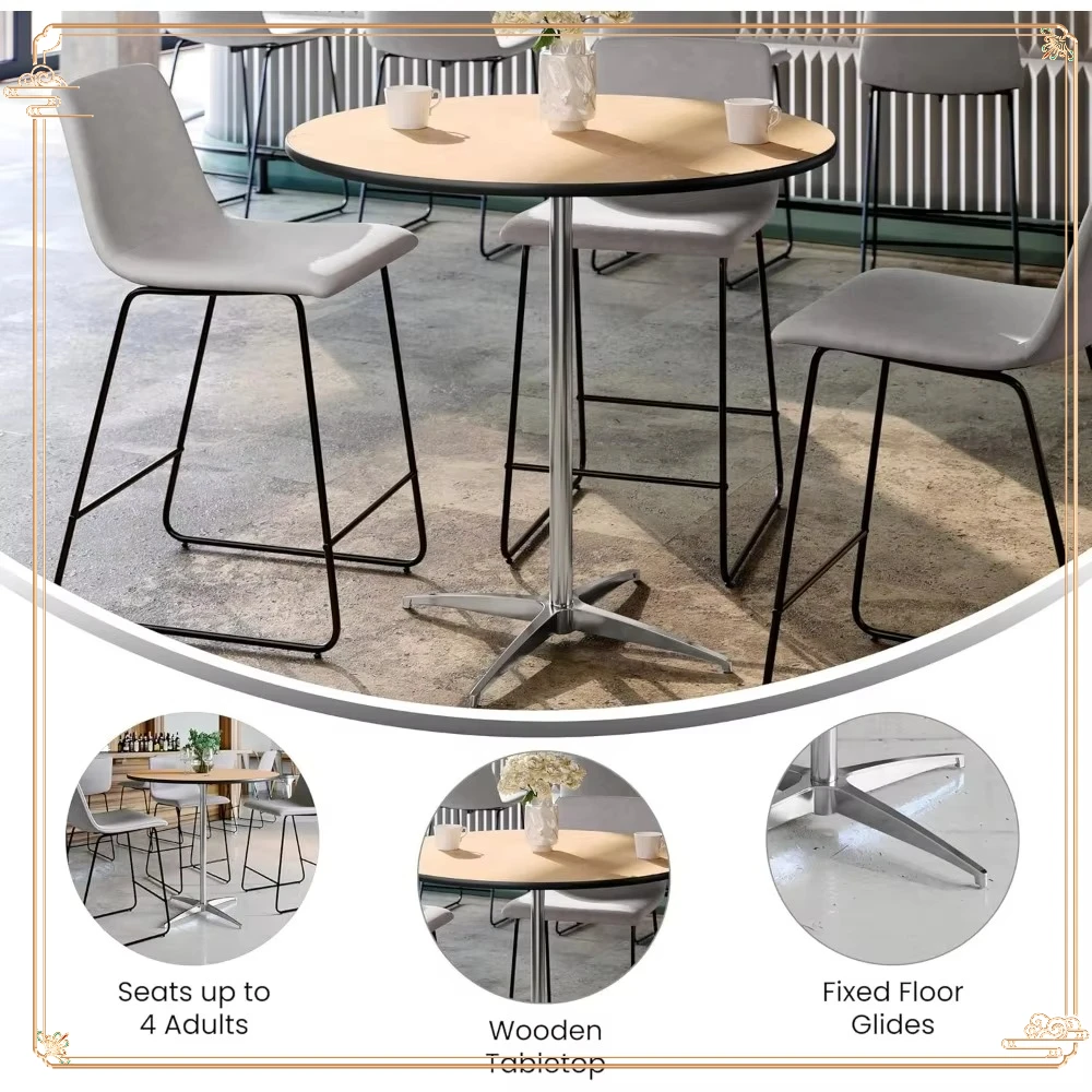 Versatile 36" Round Cocktail Table, Two Height Columns. Natural Wood Design for Bar, Lounge, Living Room.