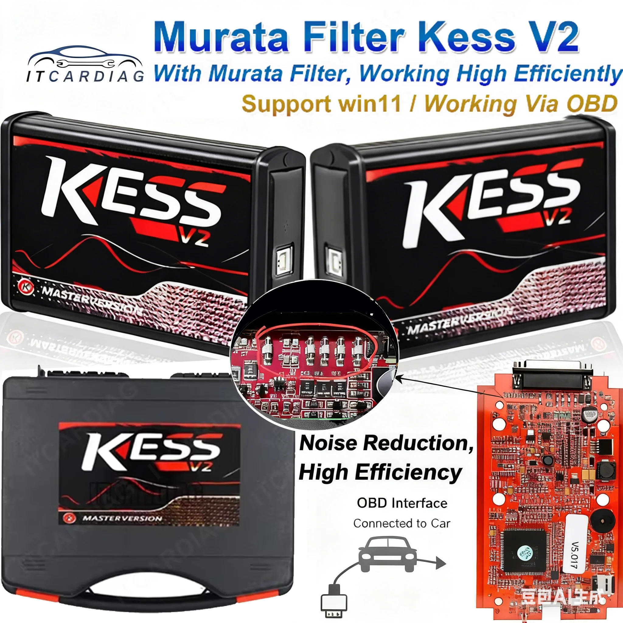 

Murata Filter Online EU Red Kess V2 V2.80 V5.017 LED OBD2 ECU Chip Tuning Unlimited Programming Kit Support Car/Truck/Tractor