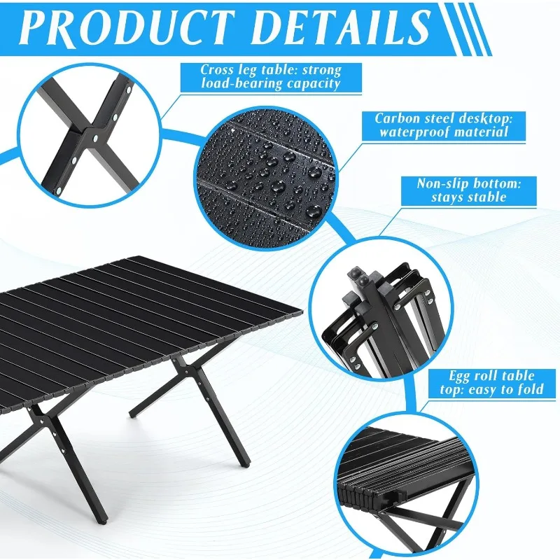 2 Pack Foldable Low Picnic Table 4 ft Portable Lightweight Camping Table Fold Up Collapsible Roll up Metal Camp with Carr