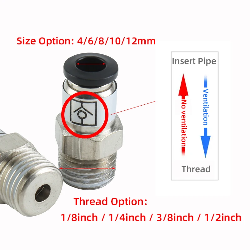 One-way Valve SPC6-02 Pneumatic Fittings Brass Nickel Plated External Thread Straight Through Quick Connector 4/6/8/10/12mm