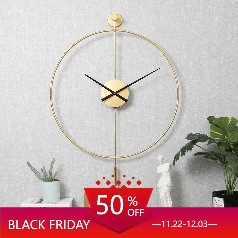 Design Large Luxury Wall Clock Metal Gold Nordic Spain Silent Clocks Wall Art Pendulum Clock Watches Living Room Decorations W