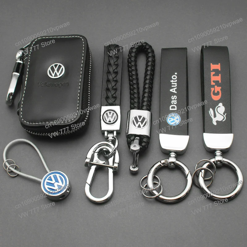 1pcs Car Logo Key chain Metal Aluminum Alloy Leather Belt Rope Key Ring Creative Fashion Accessories for Volkswagen