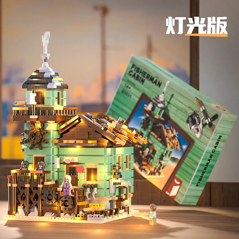 New Fisherman Cottage Building Blocks Toy, High Difficulty Kids Educational Puzzle Bricks, Street View Decor Gift for Children