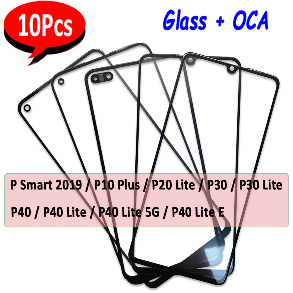 10Pcs，NEW Outer Glass + OCA For Huawei P20 Lite P30 P40 Lite 5G E Front Touch Panel LCD Display Glass Cover Repair Replace Part